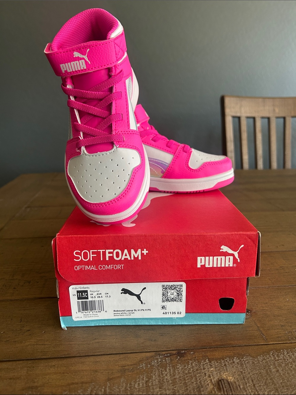 Puma Kids High-Top Sneakers in Hot Pink and White